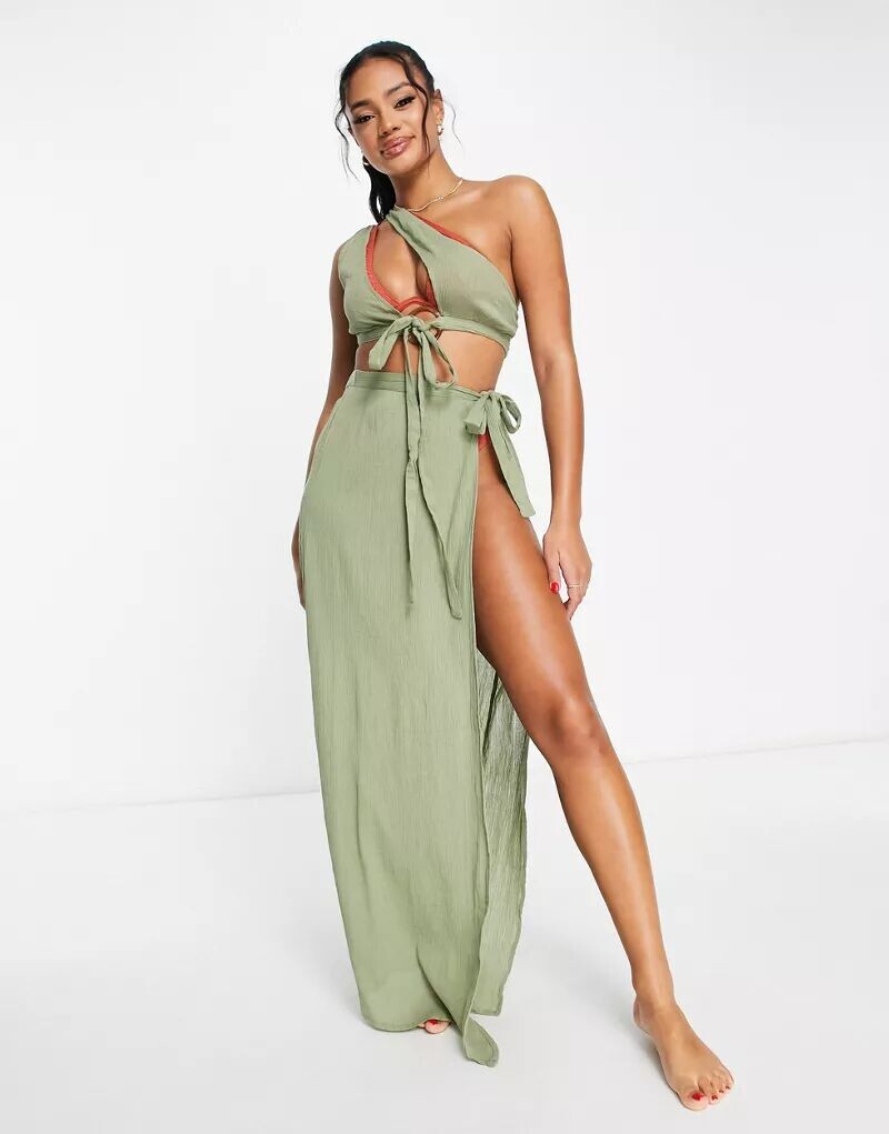 

Пляжный жатый саронг цвета хаки ASOS Coord