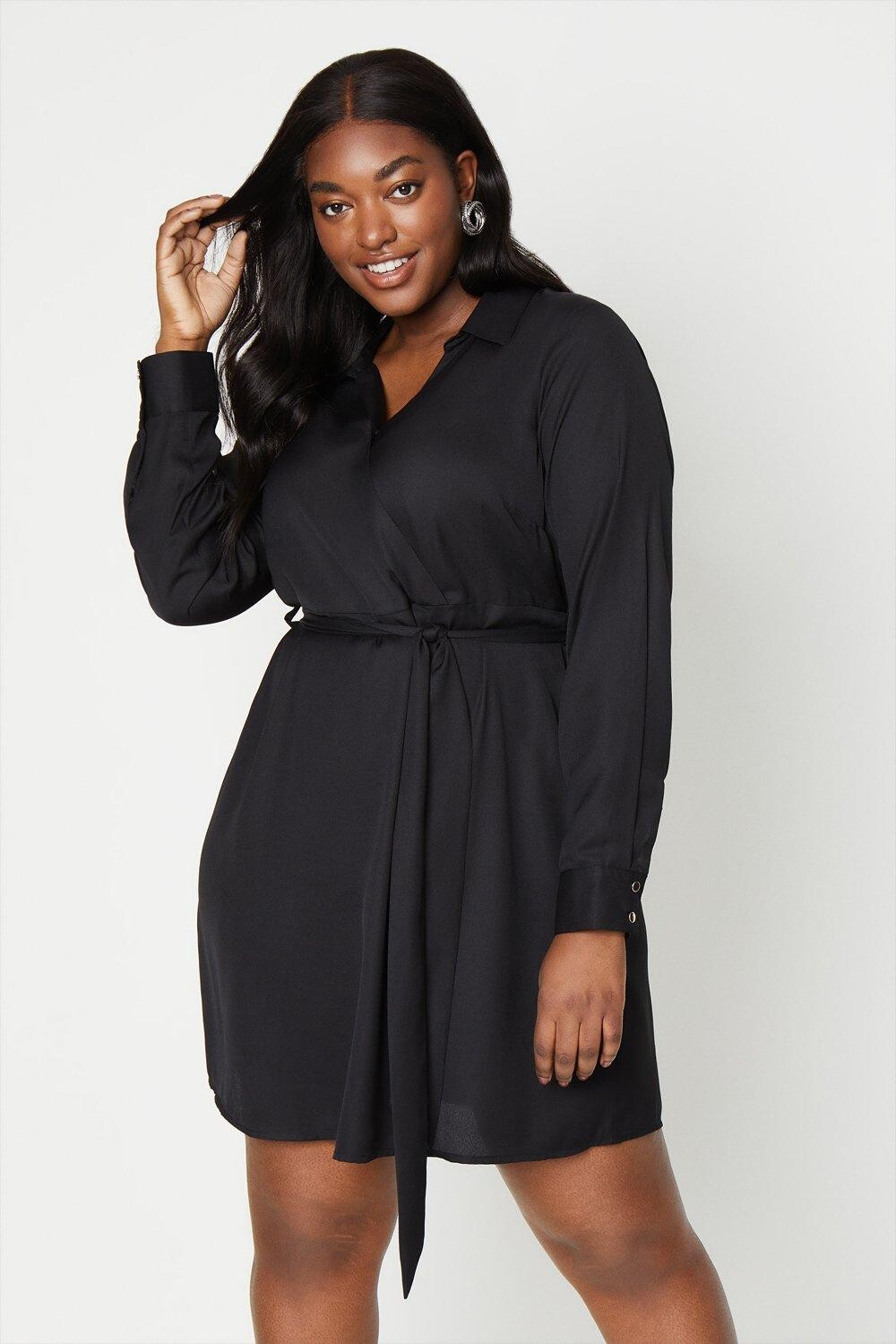 

Мини-платье с запахом и пуговицами Curve Dorothy Perkins, черный