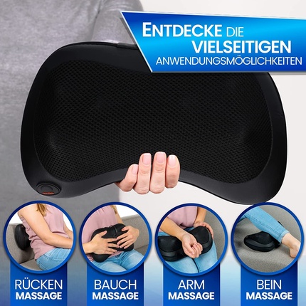 Массажное устройство Массажная подушка для шеи и спины с 4 массажными головками и инфракрасным нагревом - черный, Grundig