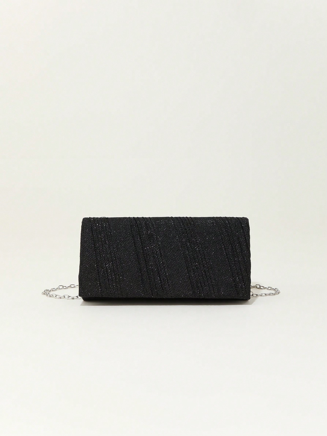 Мини-сумка-конверт с гламурной плиссированной деталью и цепочкой с блестками, черный