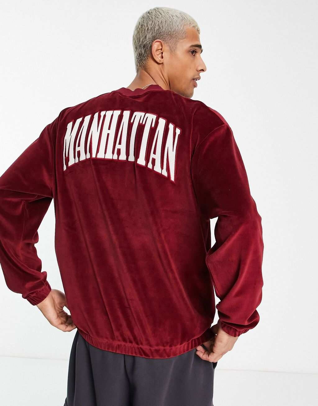 

Толстовка оверсайз бордового велюра ASOS DESIGN с вышивкой Manhattan спереди и сзади, Красный