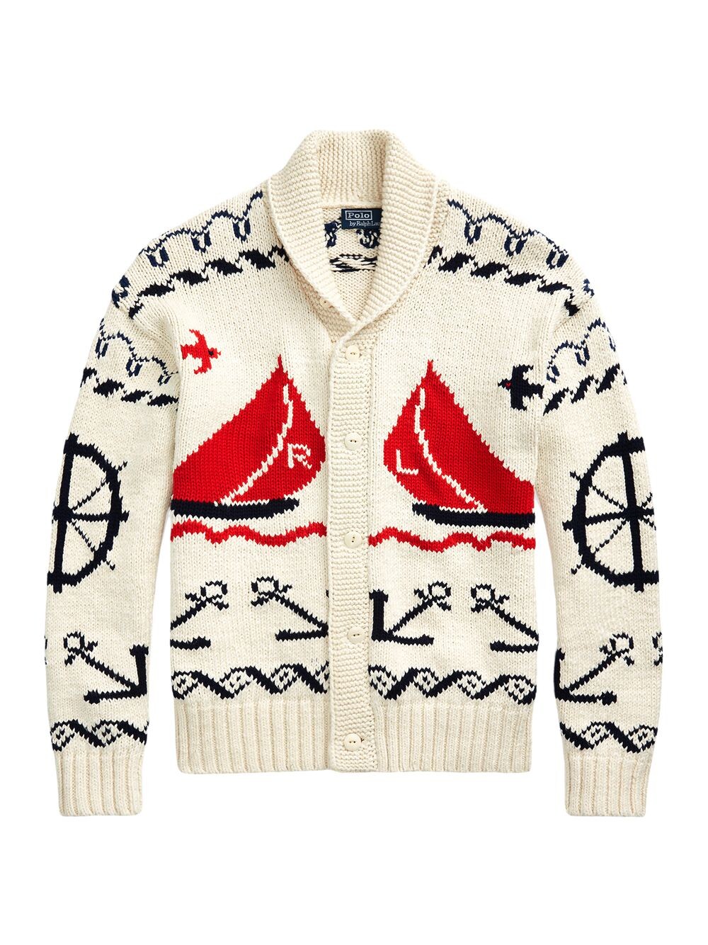 

Кардиган с отложным воротником в морском стиле Polo Ralph Lauren, кремовый, Бежевый