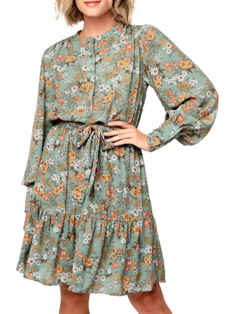 цена Блузонное платье с поясом и цветочным принтом Gibsonlook, цвет Sage