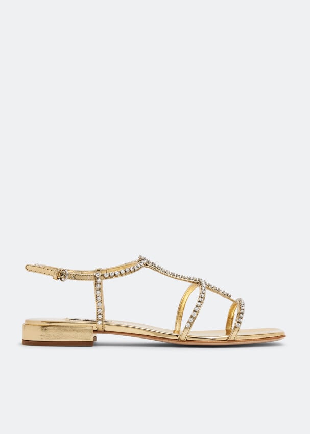 Сандалии Miu Miu Crystal Metallic Leather Flat, золотой