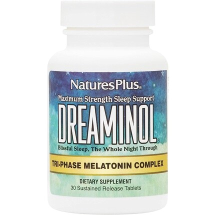 

NaturesPlus Dreaminol Трехфазный комплекс мелатонина с 1,5 мг мелатонина, лактиума, L-теанина и 5-HTP, 30 таблеток Nature's Plus