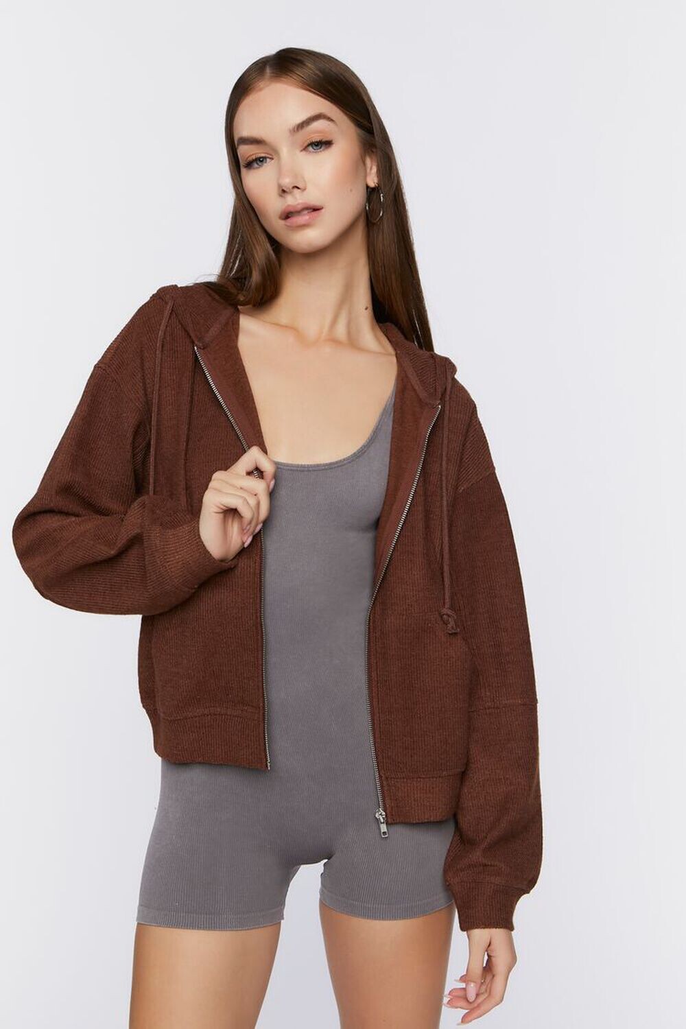 

Толстовка на молнии в рубчик Forever 21, шоколадный, Коричневый