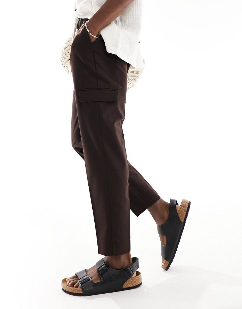 ASOS DESIGN – коричневые элегантные зауженные брюки с карманами карго