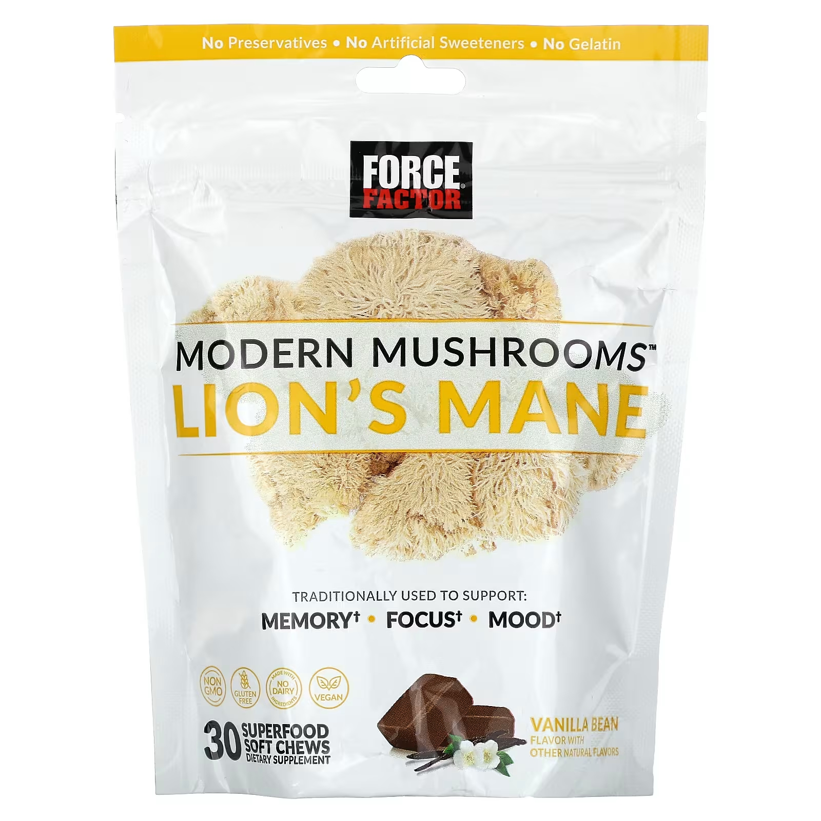 Modern Mushrooms Lion's Mane Vanilla Bean 30 мягких жевательных конфет из суперпродуктов Force Factor