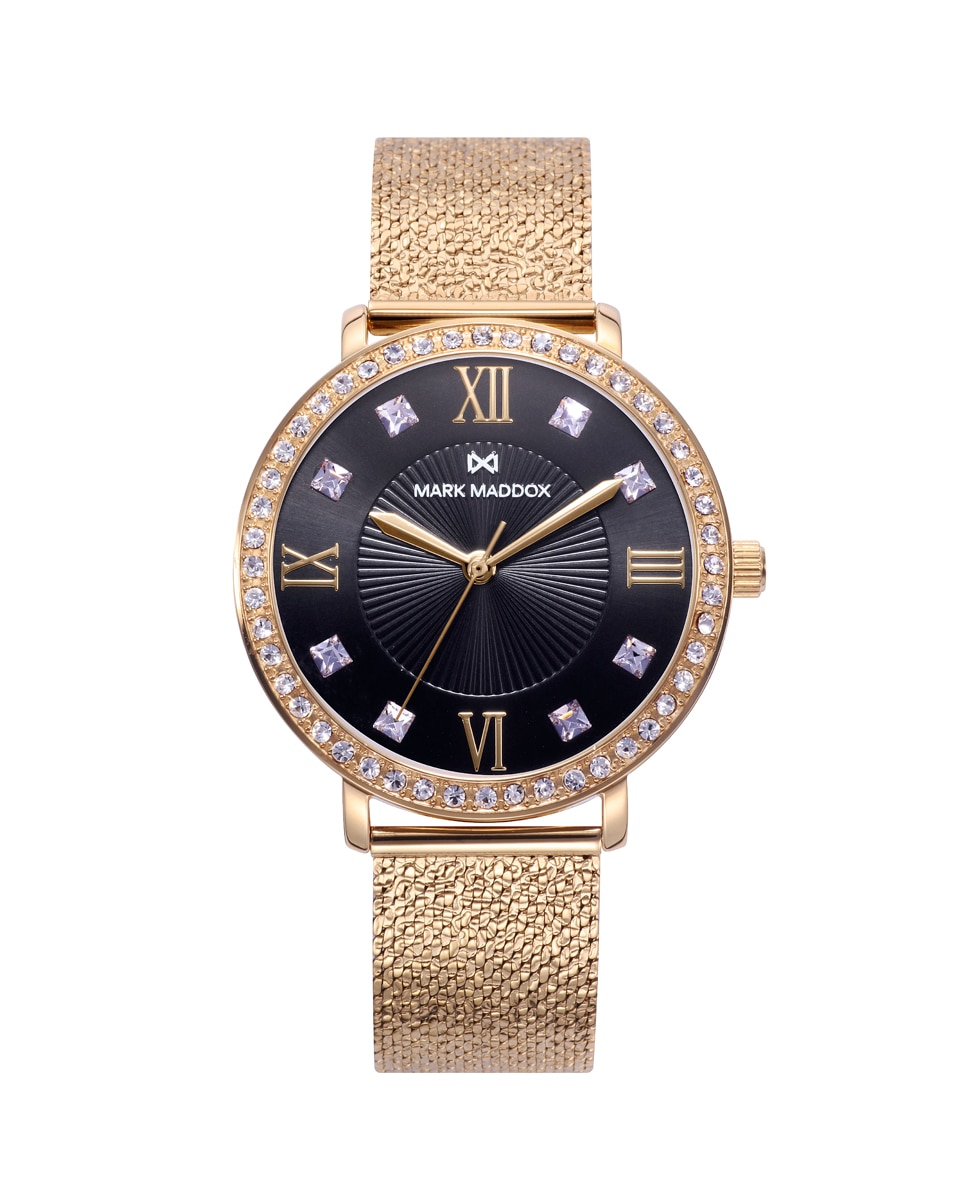 цена Женские часы Tooting из стали с цирконами и черным циферблатом Mark Maddox, золотой