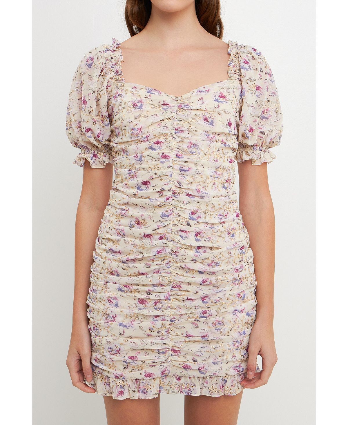 Женское мини-платье с вышивкой на шифоновой сборке endless rose