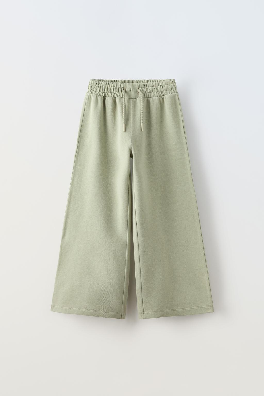 Широкие брюки ZARA, светло-зеленый расклешенные брюки zara светло зеленый