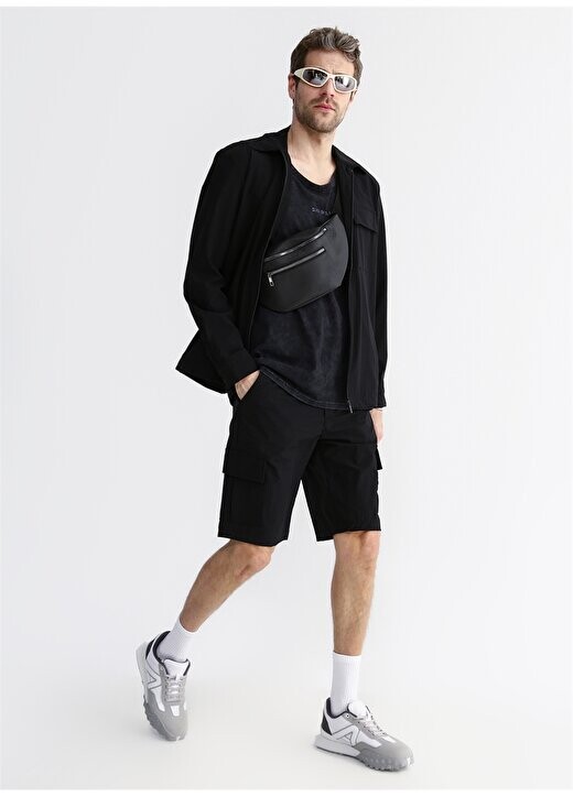 

Черные мужские шорты карго с нормальной талией E-NISALL Black On Black, черный