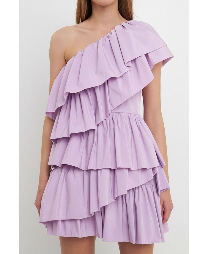 Женское мини-платье на одно плечо с рюшами endless rose, фиолетовый