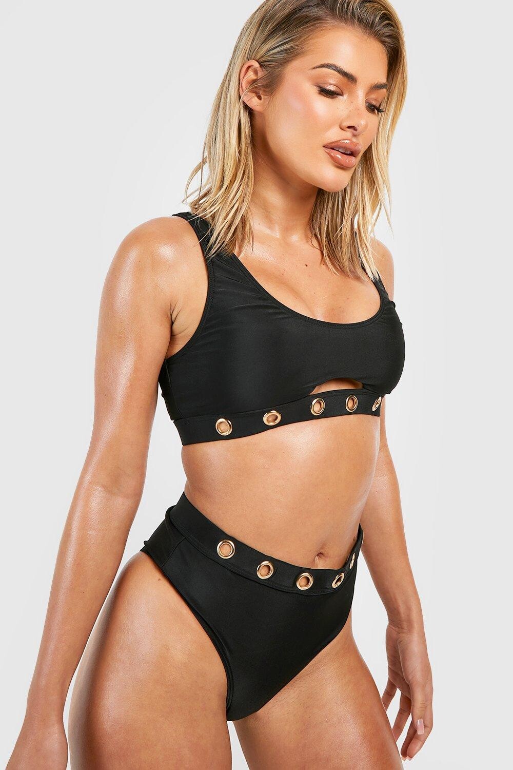

Топ бикини с люсками и вырезами Boohoo, черный