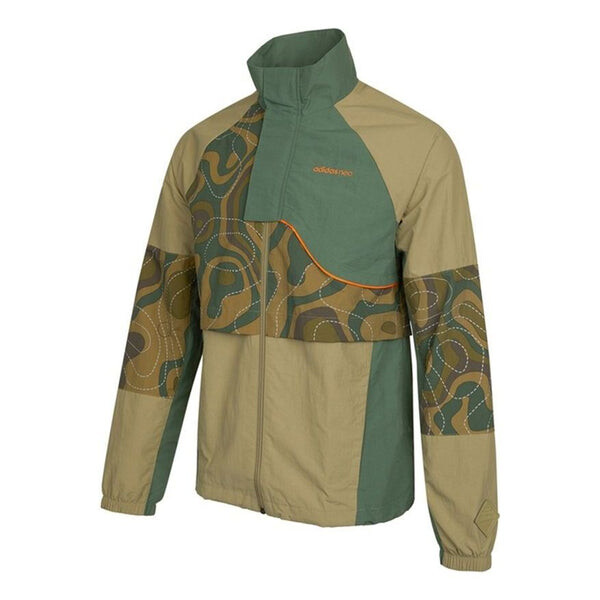 

Куртка Men's adidas neo Cg Jk2 Contrast Color Stitching Sports Stand Collar Logo Jacket Military Green, зеленый