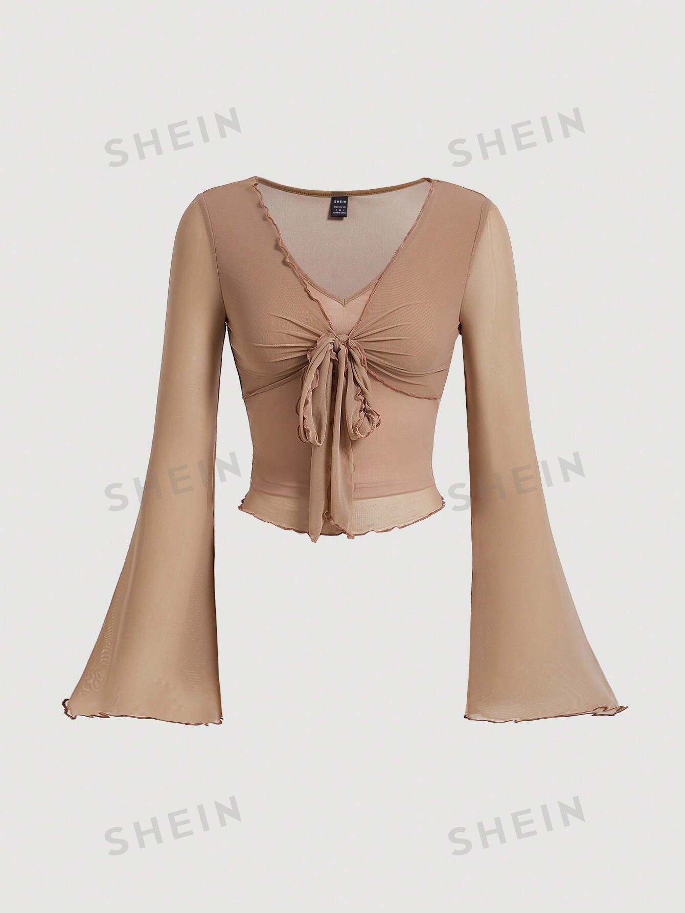 SHEIN MOD Женская футболка с завязками спереди и рукавами-колокольчиками, пыльный розовый