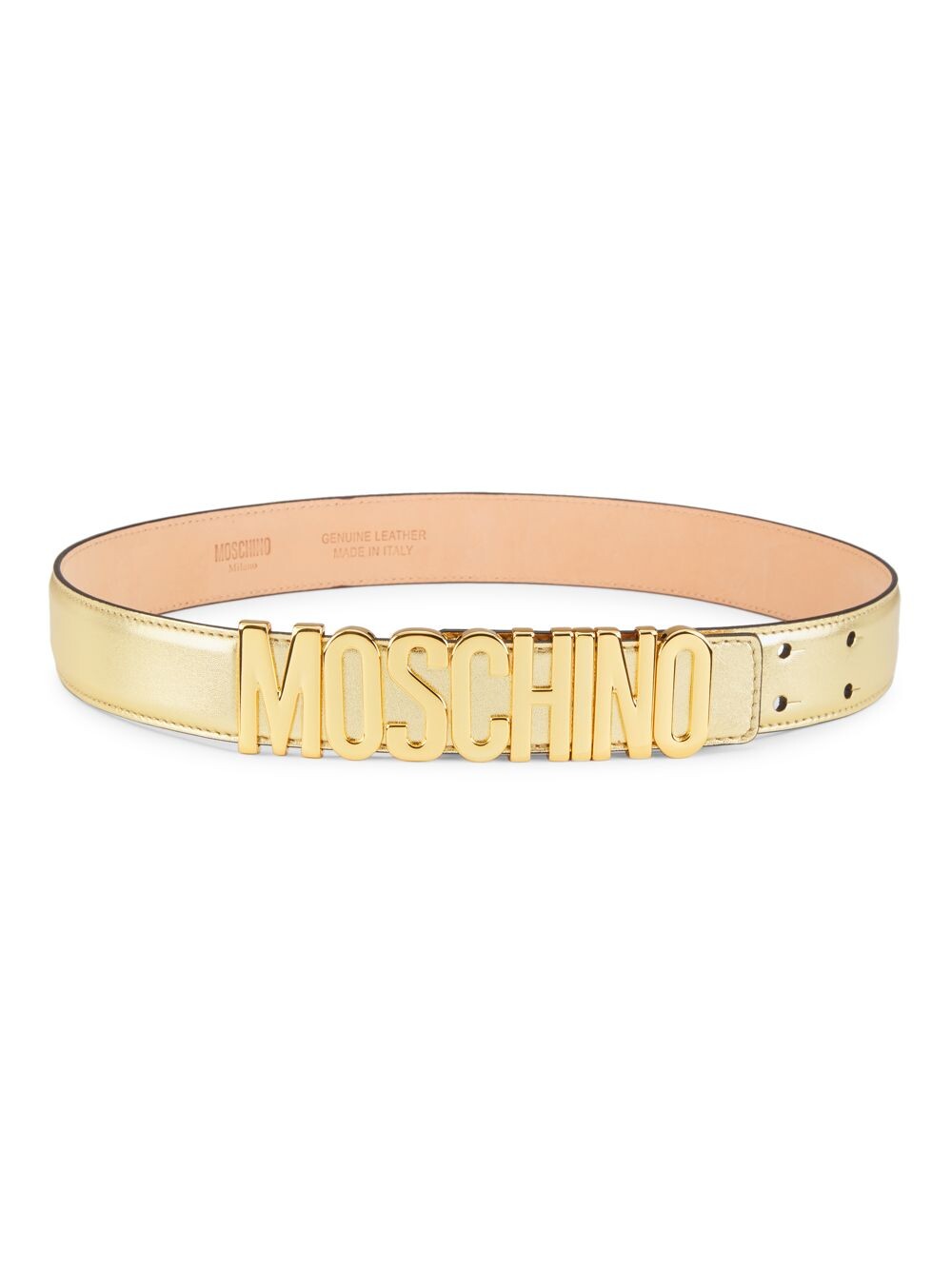 

Металлизированный кожаный ремень с логотипом Moschino, золотой