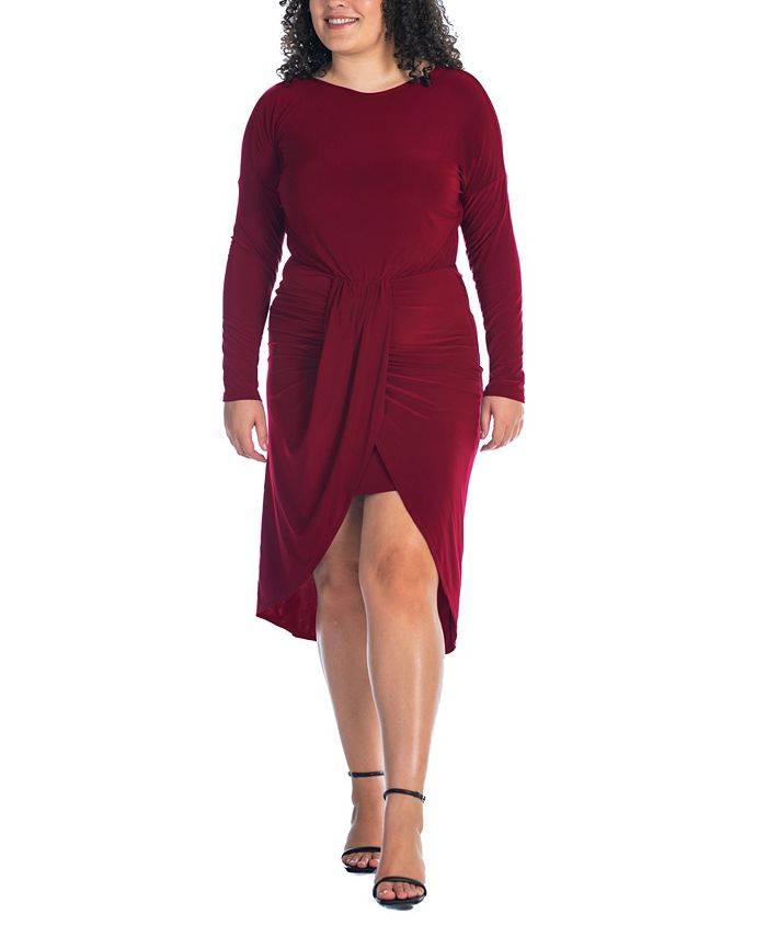 Платье больших размеров с длинными рукавами и высоким низким вырезом 24seven Comfort Apparel, красный