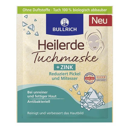 Цинковая маска для лица Heilerde, уменьшающая прыщи и черные точки — 1 маска, Bullrich