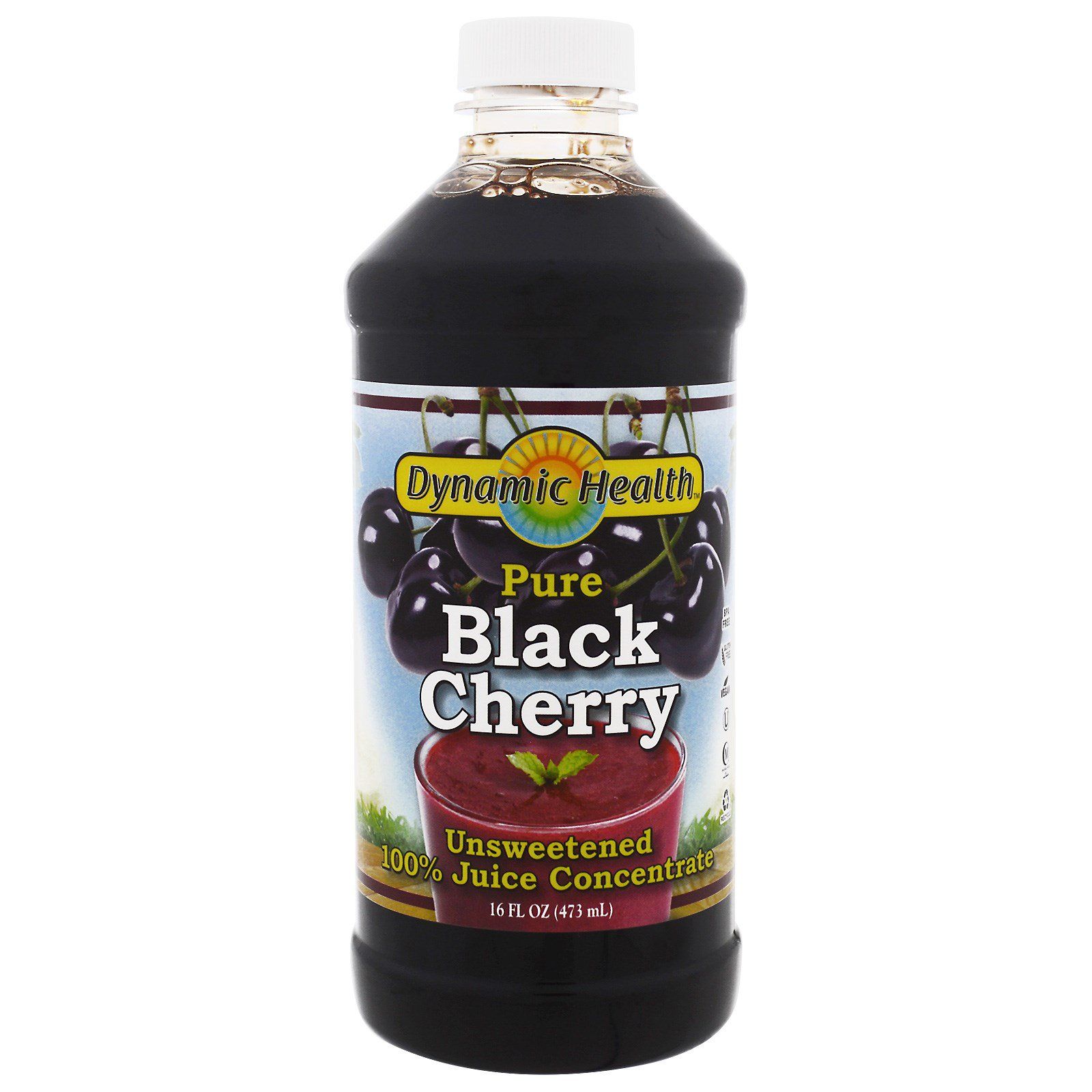 Dynamic Health Laboratories Pure Black Cherry 100% Juice Concentrate Unsweetened 16 fl oz (473 ml) solaray vital extracts juice concentrate tart cherry 30 g 16 fl oz 473 ml