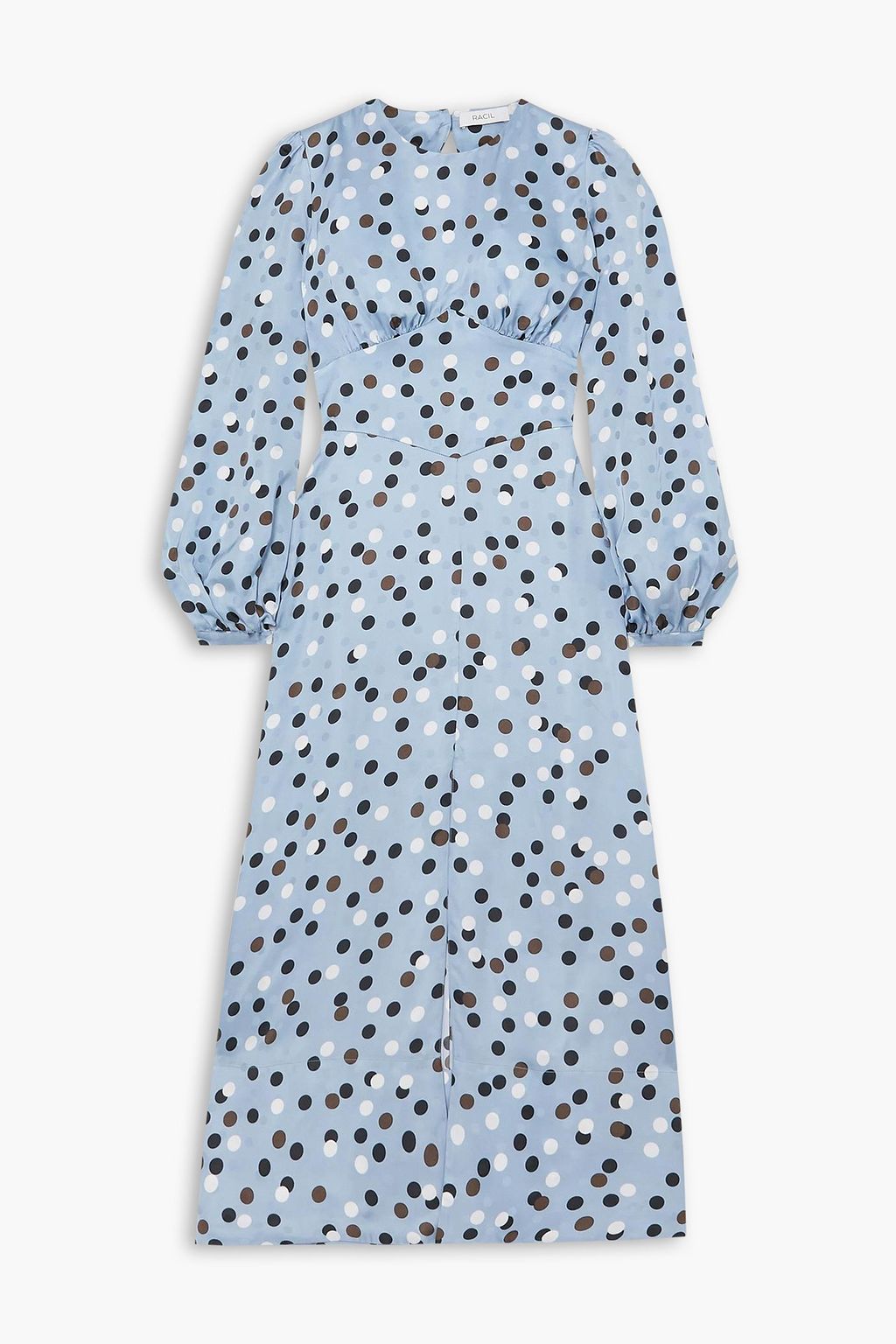 Атласное жаккардовое платье миди Elisa с вырезами в горошек RACIL, синий racil pубашка