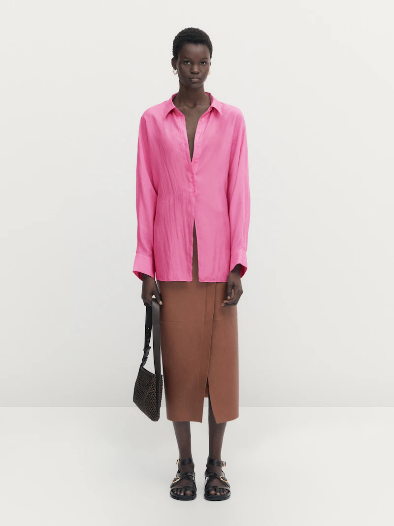 рубашка из 100% шелка хаботай Massimo Dutti, розовый