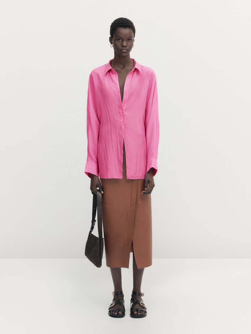 

рубашка из 100% шелка хаботай Massimo Dutti, розовый