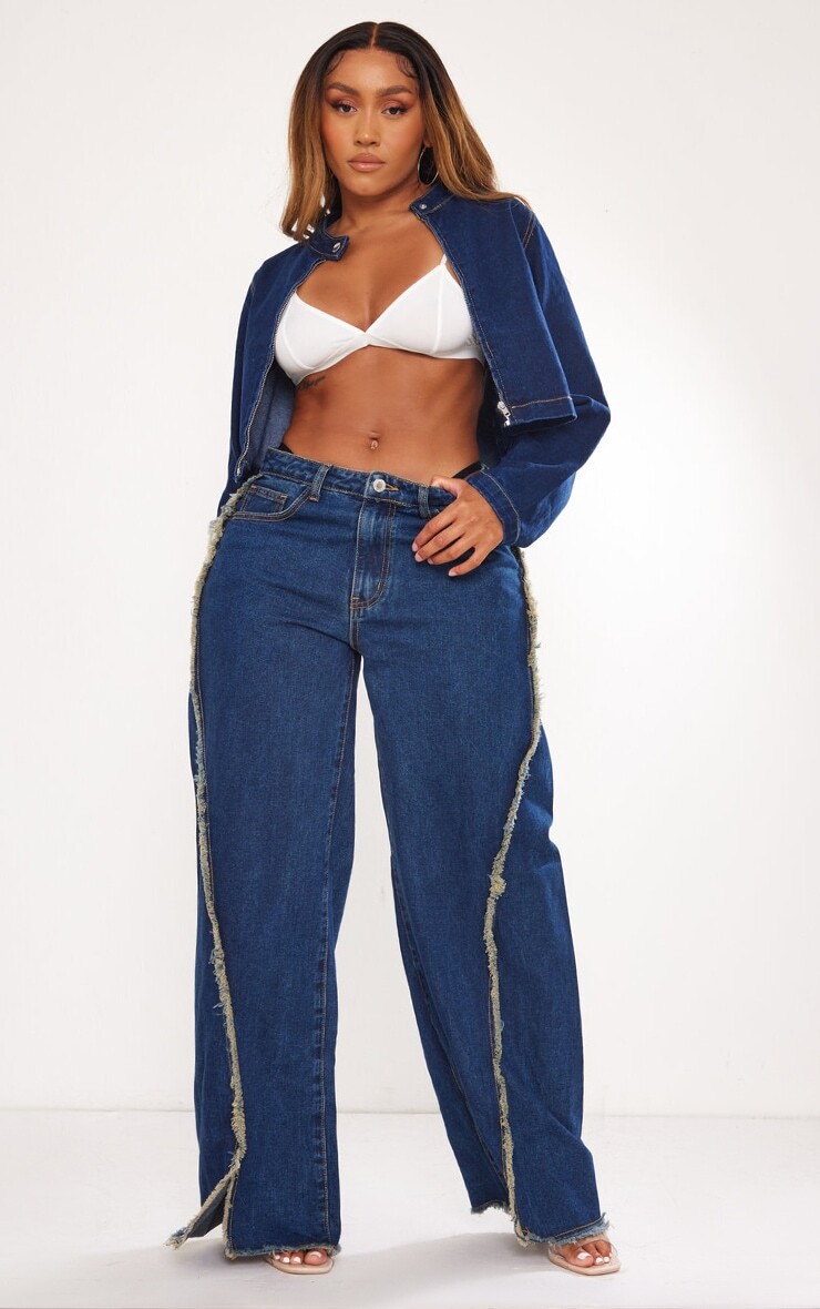 

PrettyLittleThing Укороченная джинсовая куртка на молнии Shape Indigo