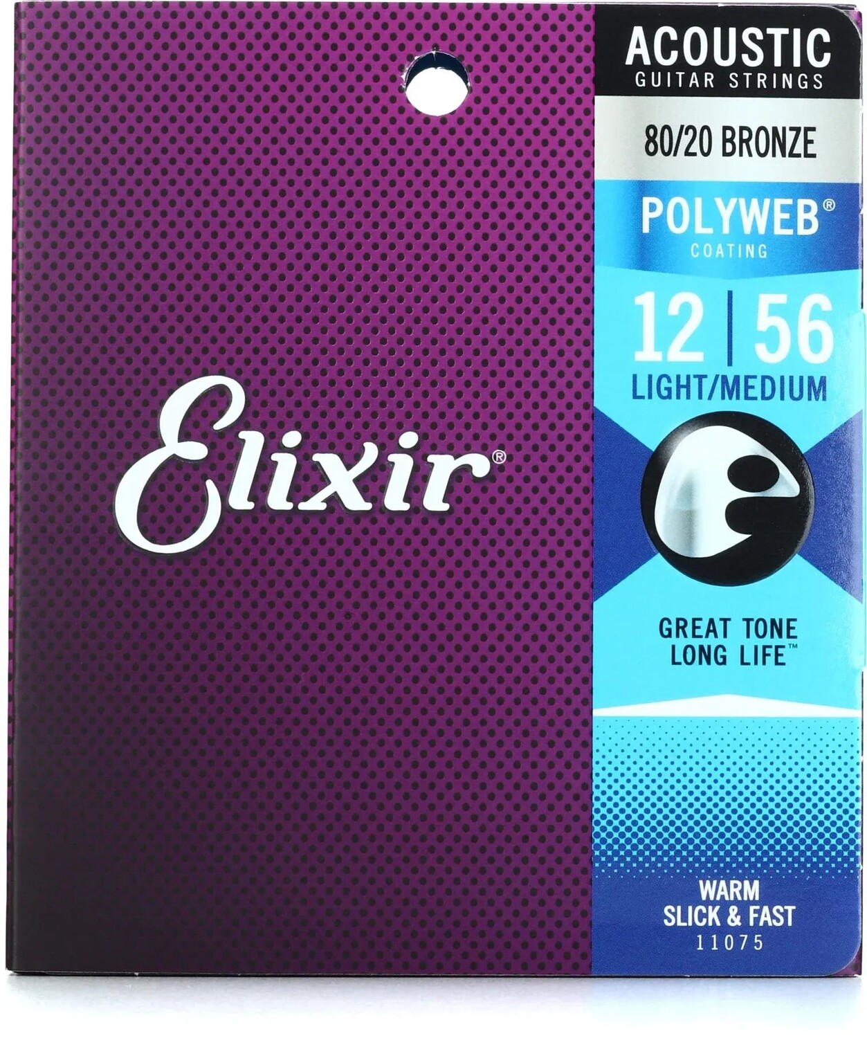

Струны Elixir Strings 11075 Polyweb 80/20 Bronze для акустической гитары — .012-.056 Medium Light