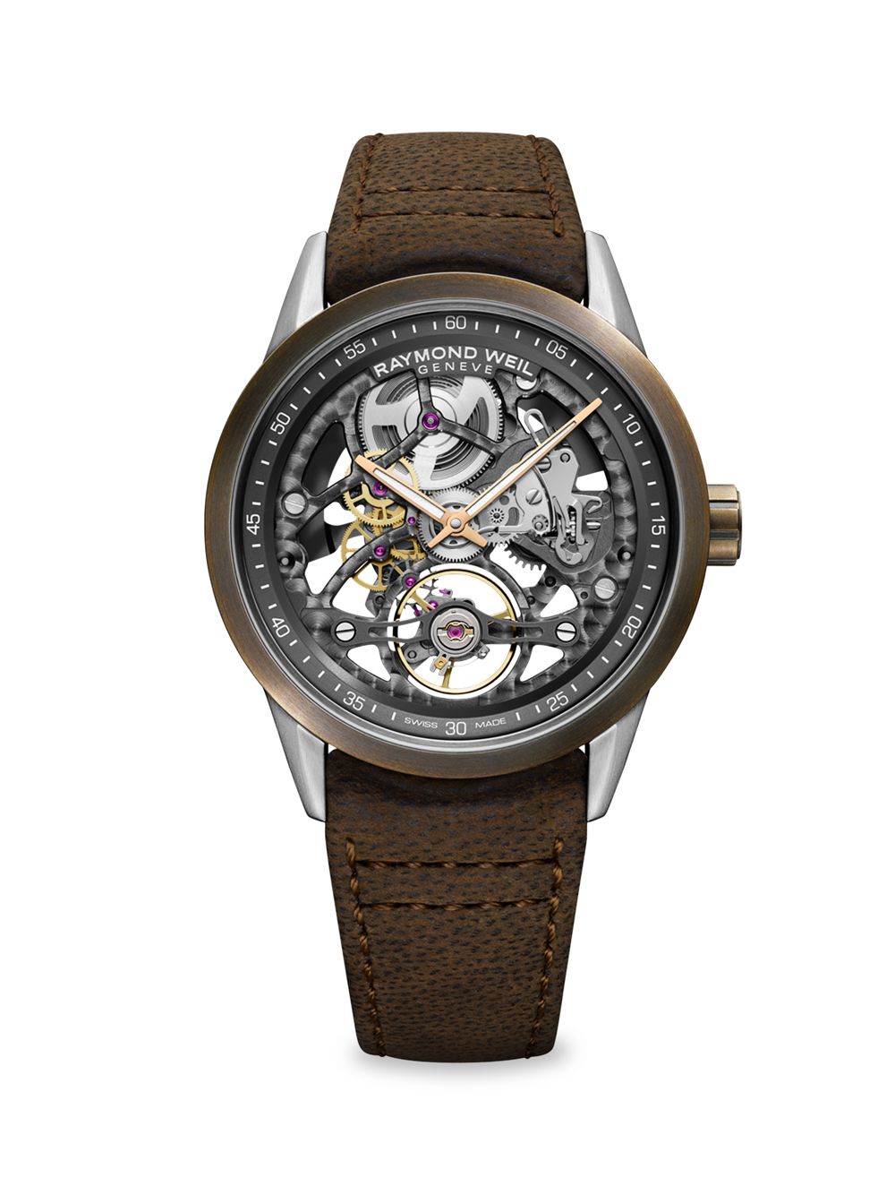 Часы Freelancer Skeleton с кожаным ремешком Raymond Weil, коричневый часы скелетон freelancer 42 мм raymond weil цвет gray