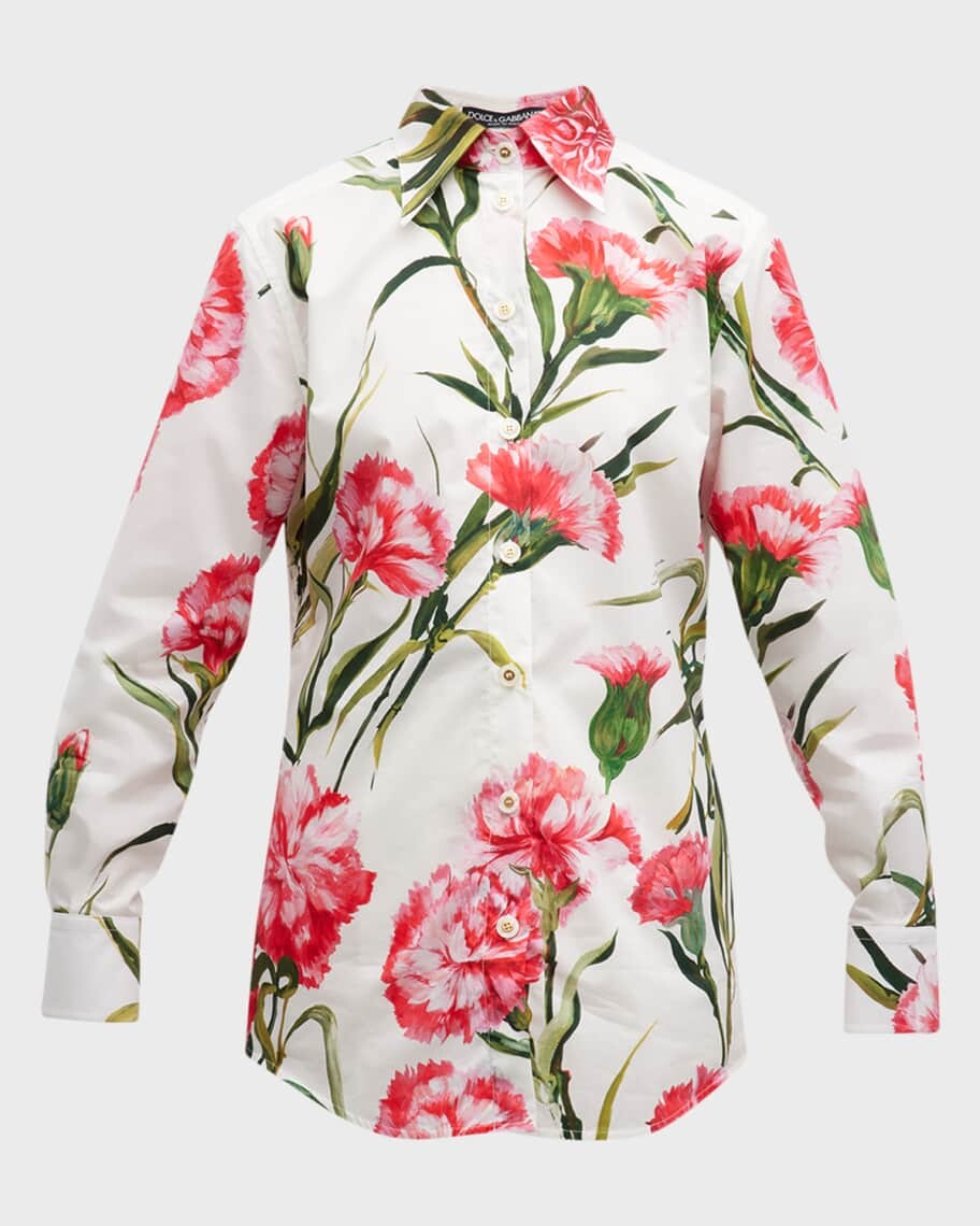 

Хлопковая блуза на пуговицах с цветочным принтом Dolce&Gabbana