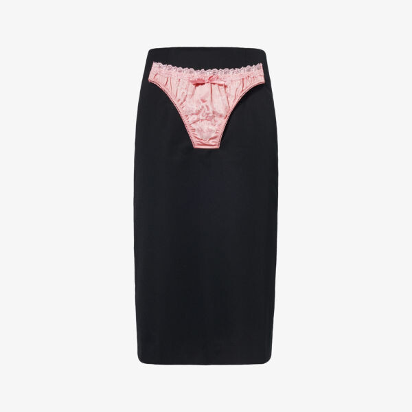 

Юбка миди средней посадки из смесовой шерсти с короткими трусиками и декором Vaquera, черный