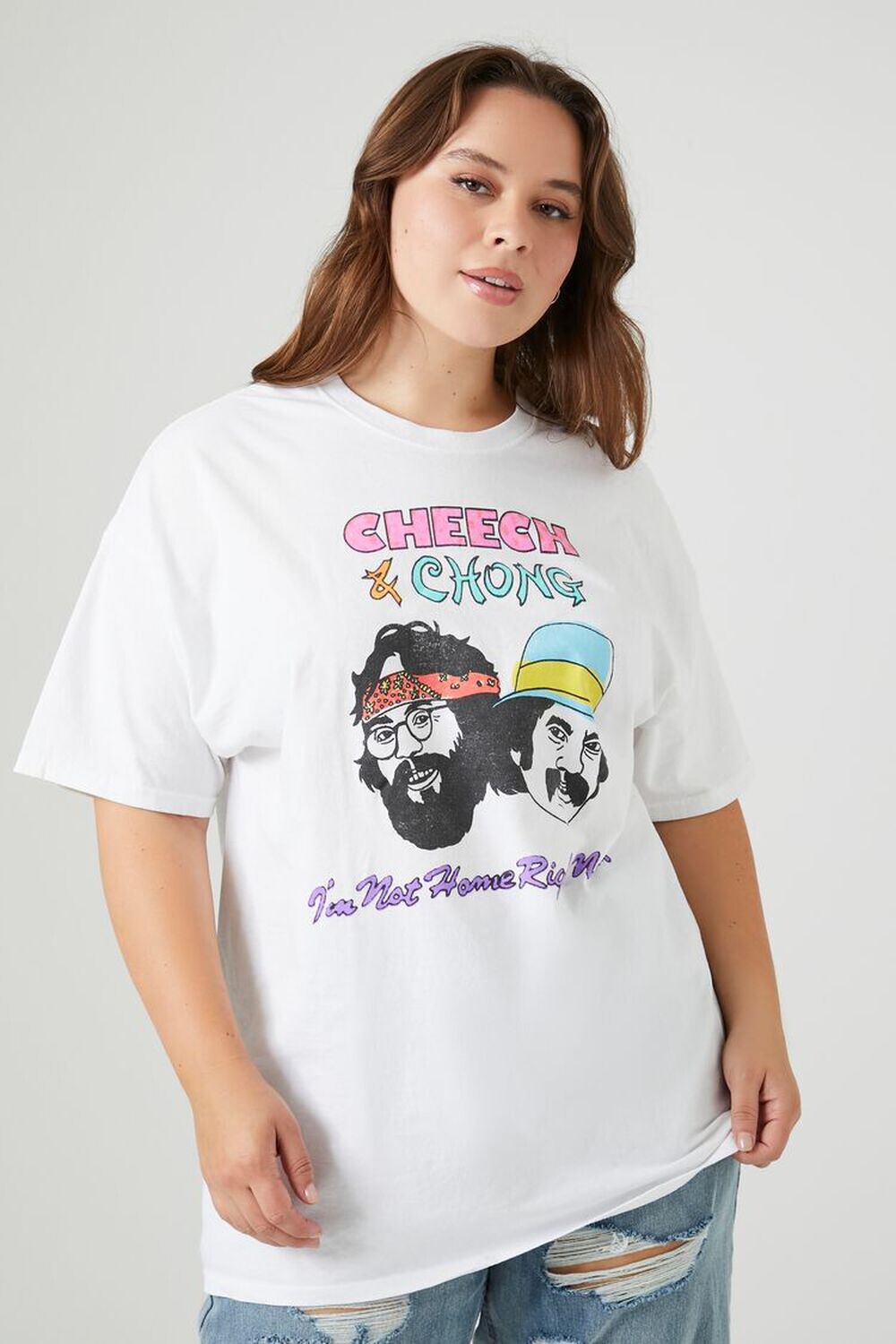 

Футболка больших размеров с рисунком Cheech & Chong Forever 21, белый