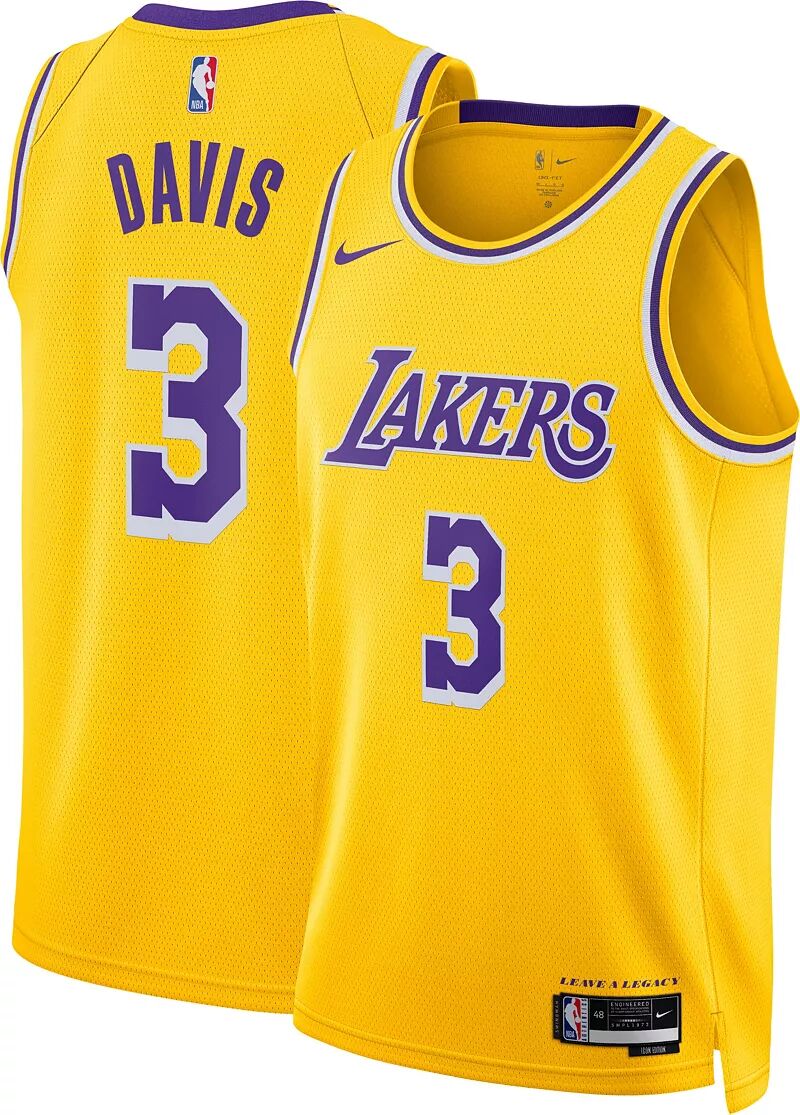 Мужская желтая майка Nike Los Angeles Lakers Anthony Davis #3 Dri-FIT Swingman