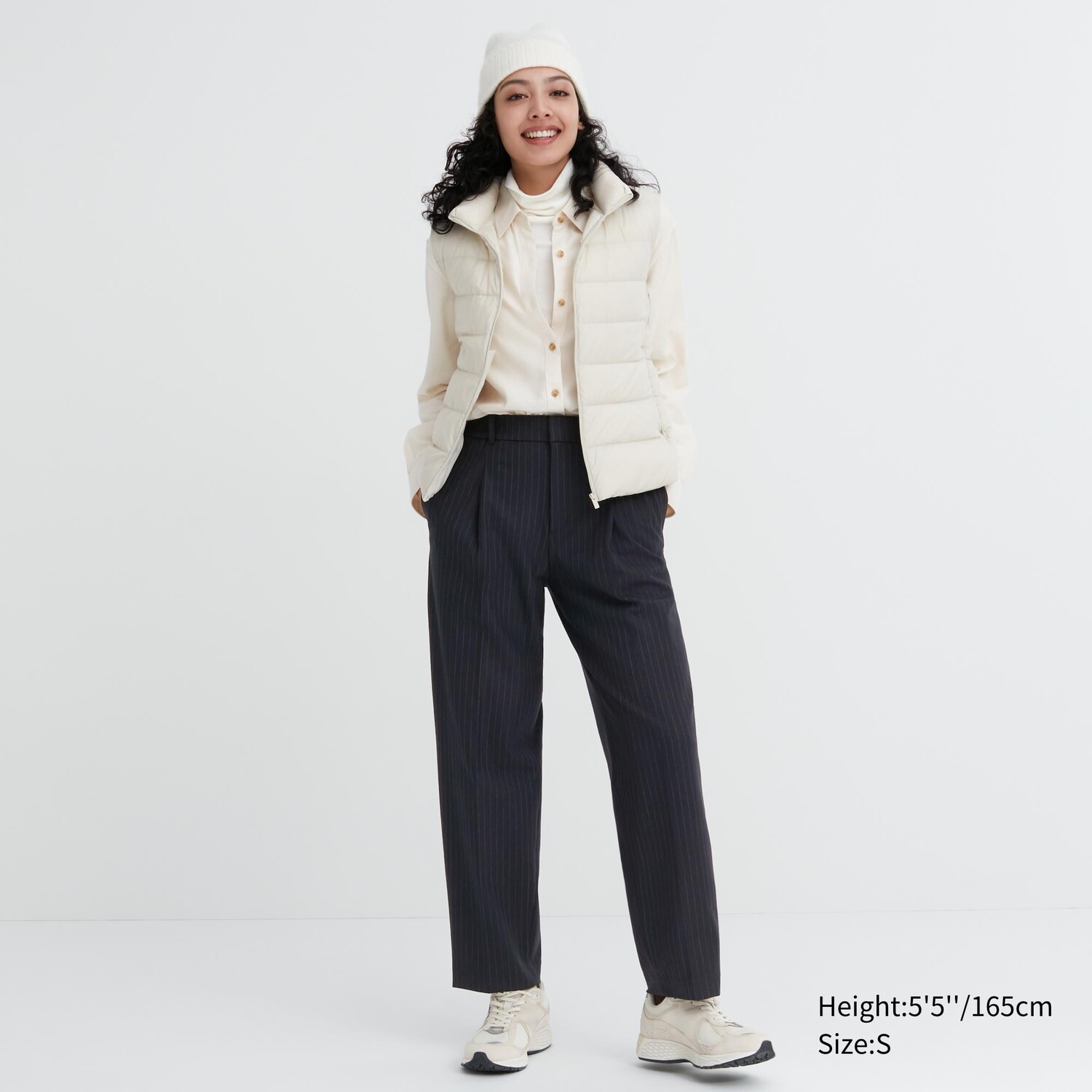 

HEATTECH Полосатые плиссированные брюки Uniqlo, темно-синий