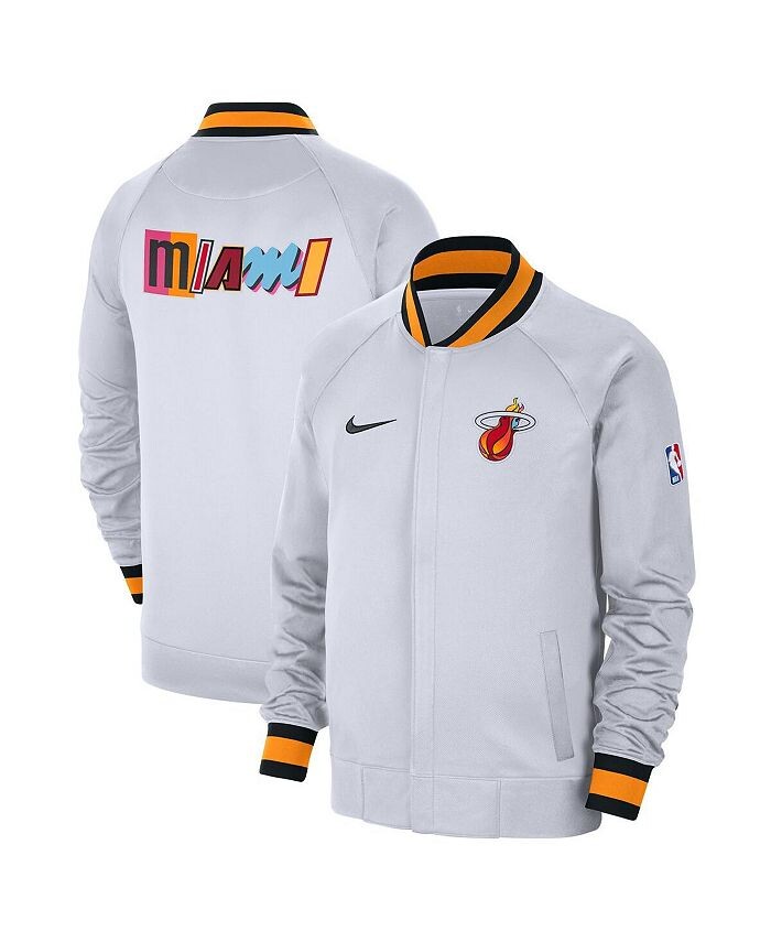 

Мужская белая/черная куртка Miami Heat 2022/23 City Edition Showtime Thermaflex с молнией во всю длину Nike, белый