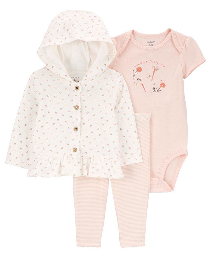 Маленький кардиган, боди и брюки для маленьких девочек, комплект из 3 предметов Carter's, розовый/белый