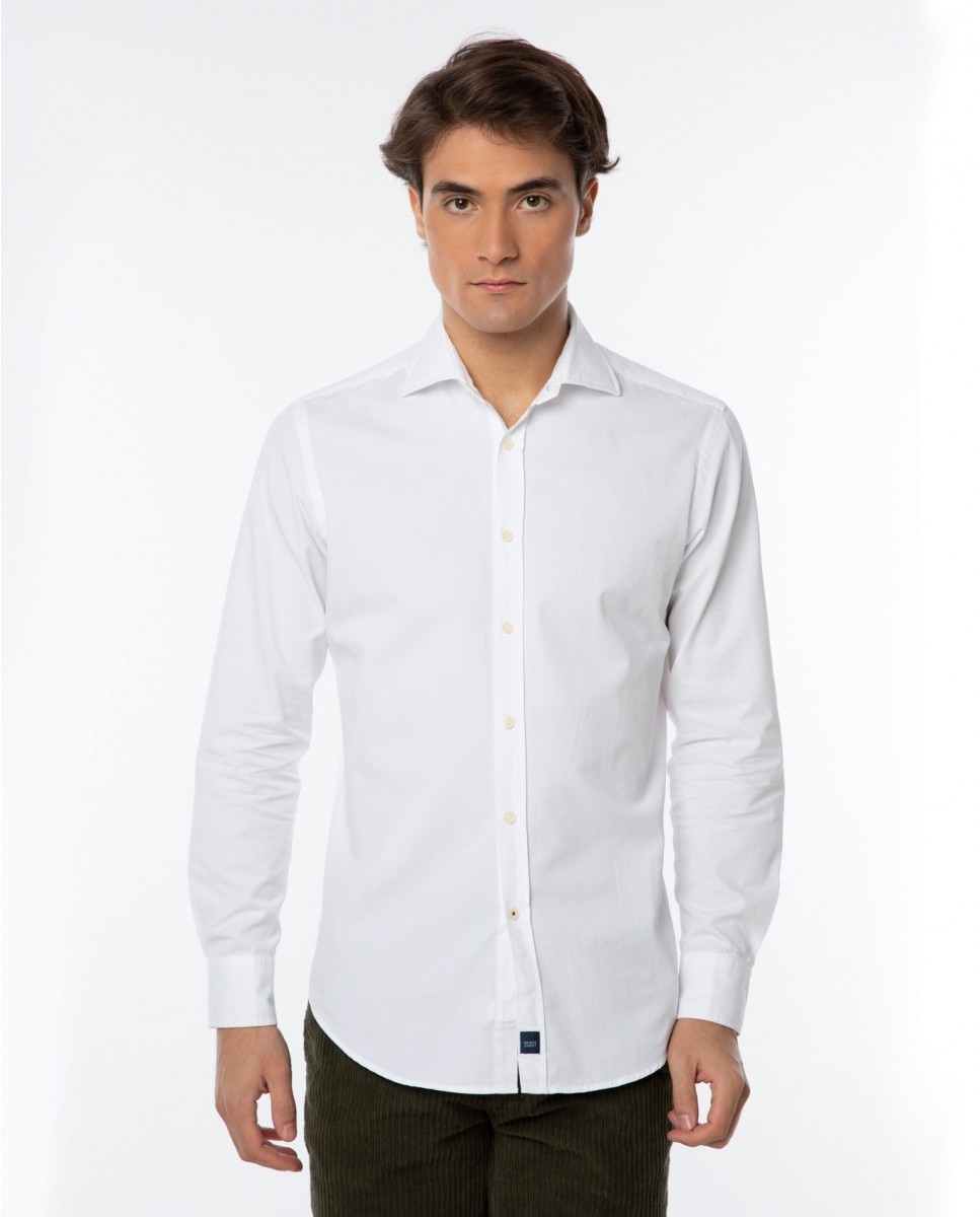 Мужская однотонная рубашка приталенного кроя белого цвета Wickett Jones, белый