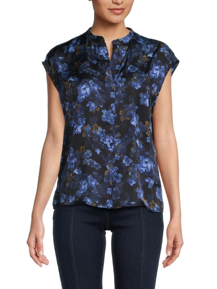 

Топ на пуговицах с цветочным принтом Elie Elie Tahari, цвет Blue Multicolor
