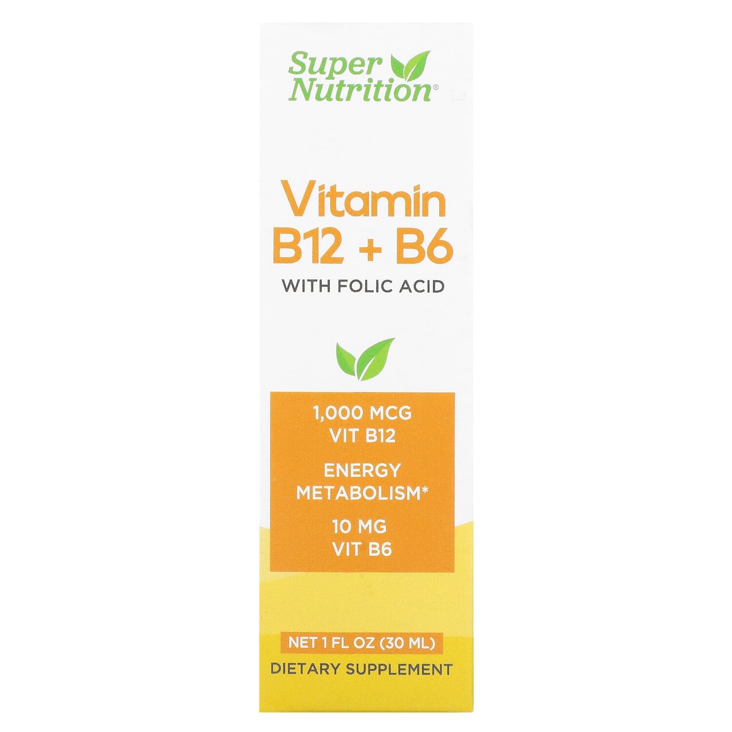 

Витамины B12 и B6 с фолиевой кислотой, 30 мл (1 жидк. унция), Super Nutrition