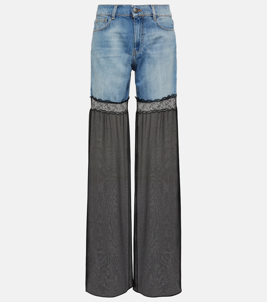 Широкие джинсы средней посадки с кружевной отделкой Nensi Dojaka, мультиколор