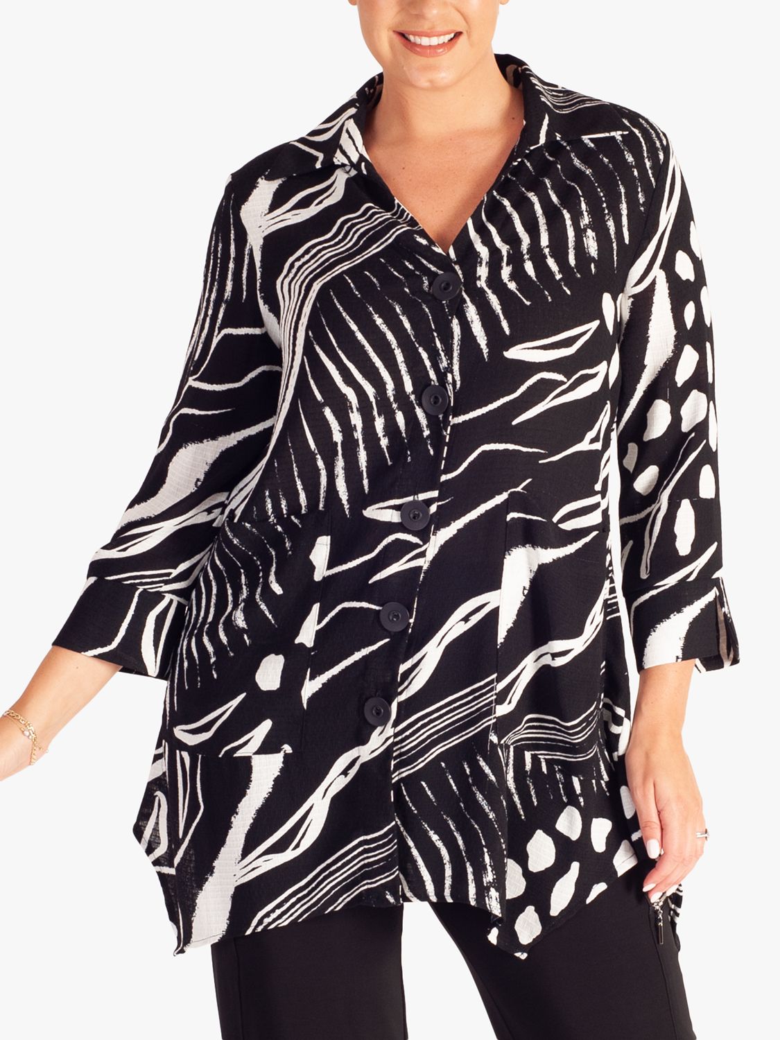 Блуза с абстрактным принтом на пуговицах chesca, черный/белый