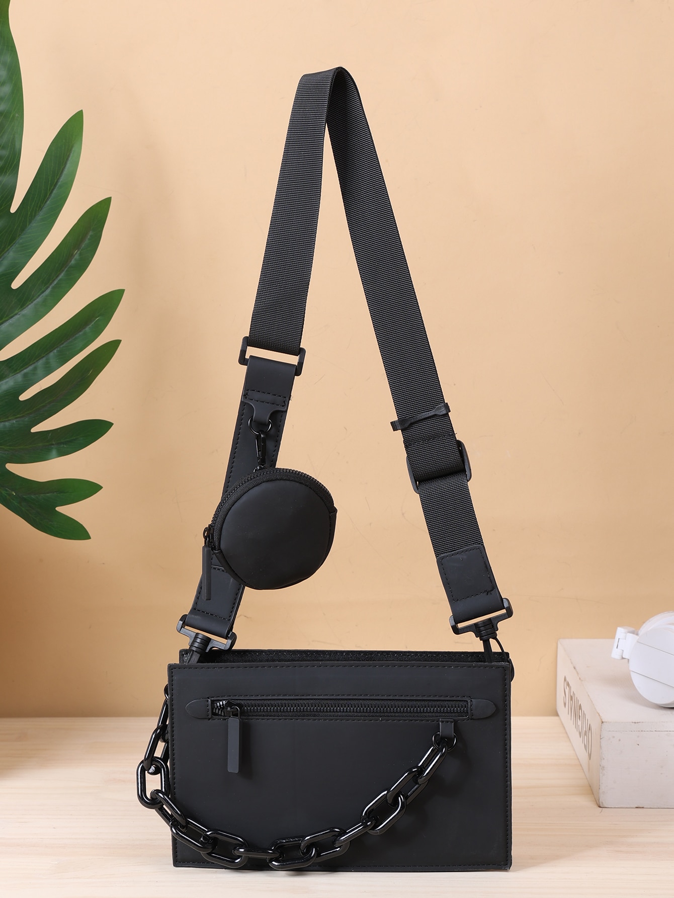 Минималистский декор с цепочкой, черный минималистская квадратная сумка с клапаном и двойной ручкой белый