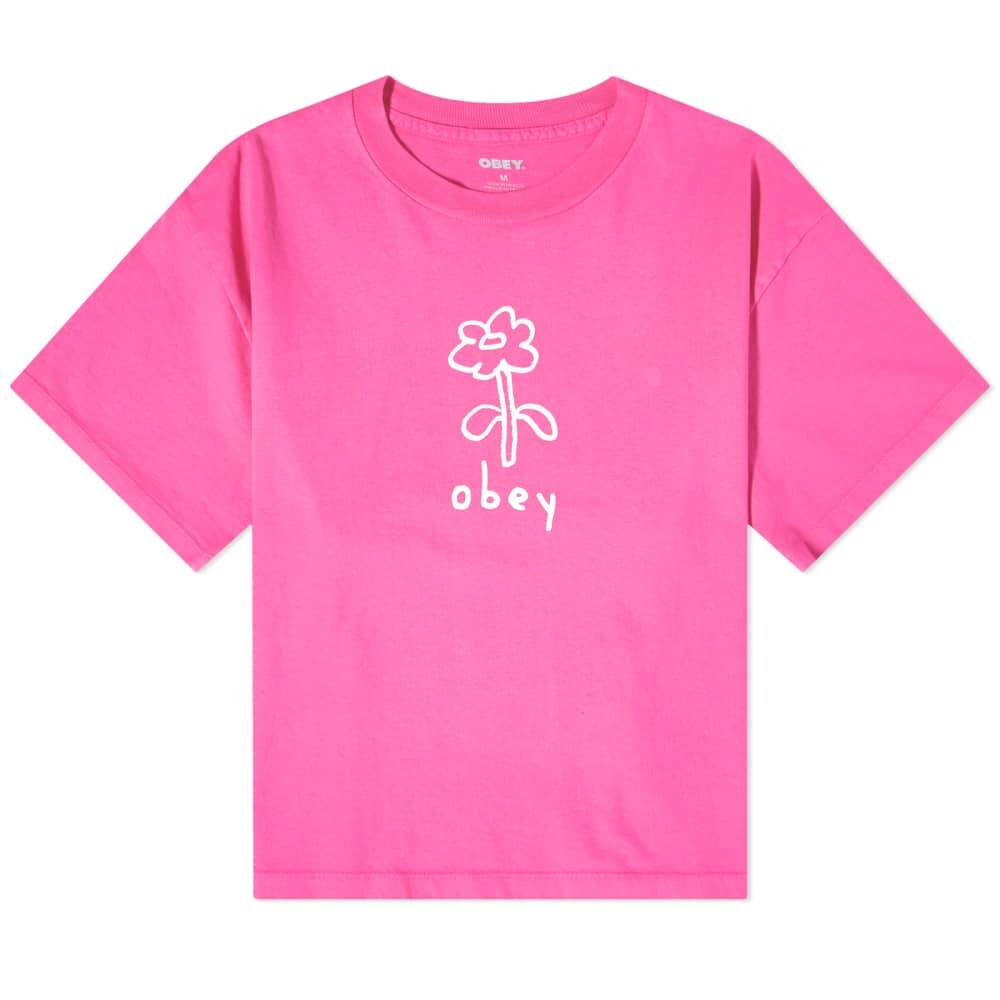 

Укороченная футболка Obey с мультяшным цветком и тяжелым принтом, фуксия, Розовый