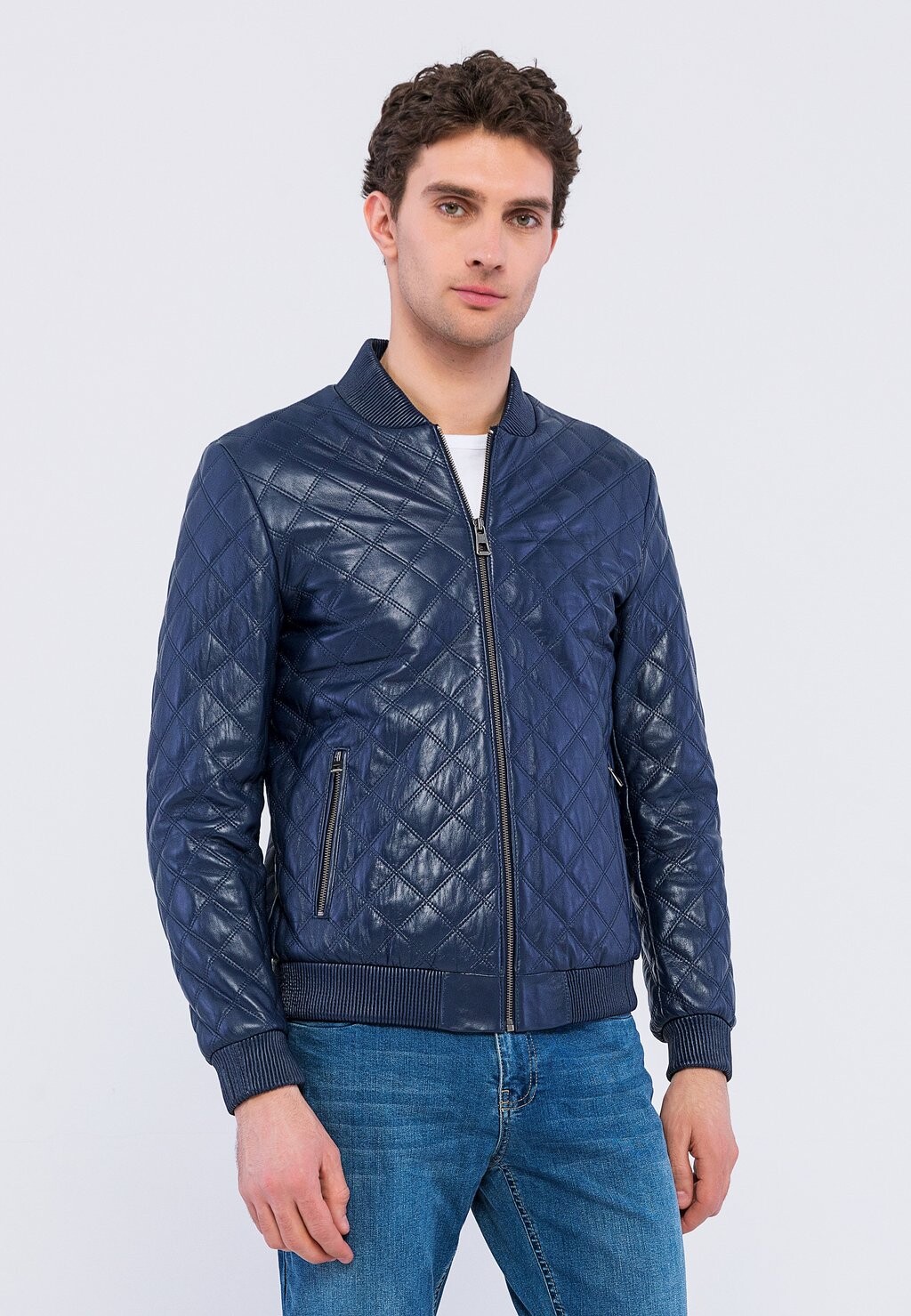 

Кожаная куртка Erick Basics and More, цвет dark blue