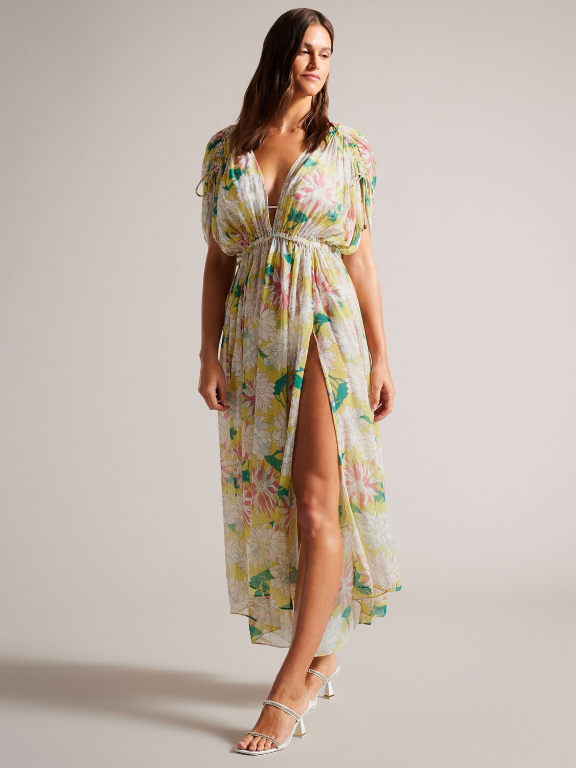 

Пляжное платье макси с глубоким вырезом Ted Baker Laciey, желтое/мульти