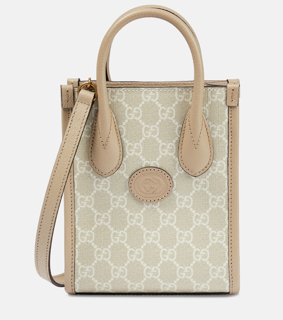 

Сумка-тоут Mini GG с кожаной отделкой Gucci, бежевый