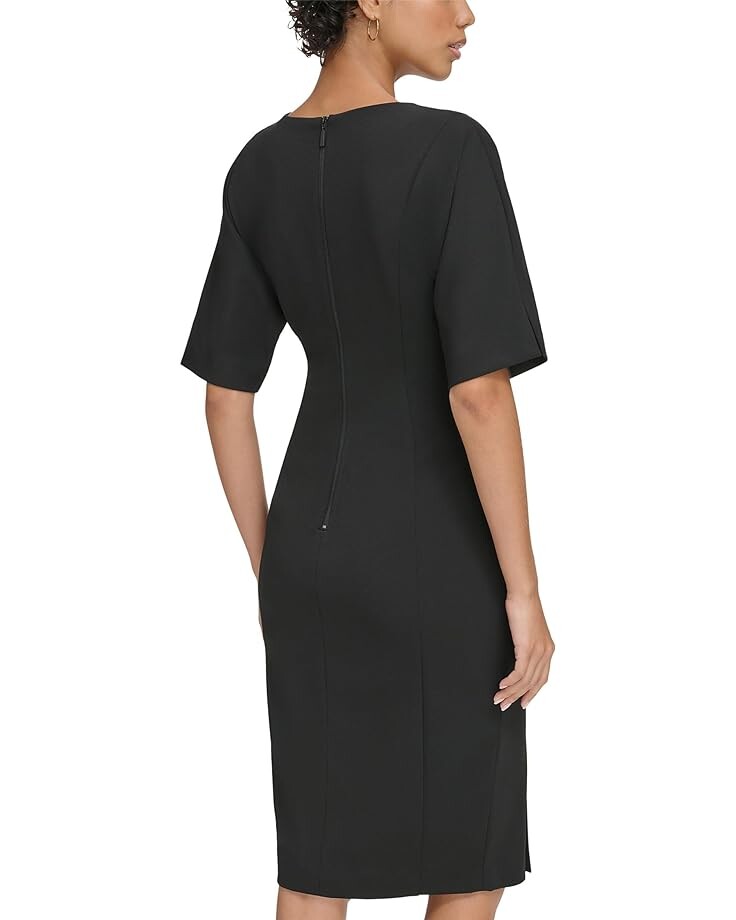 

Платье Calvin Klein Scuba Crepe Short Sheath Dress with Waistline Pleating Detail, черный