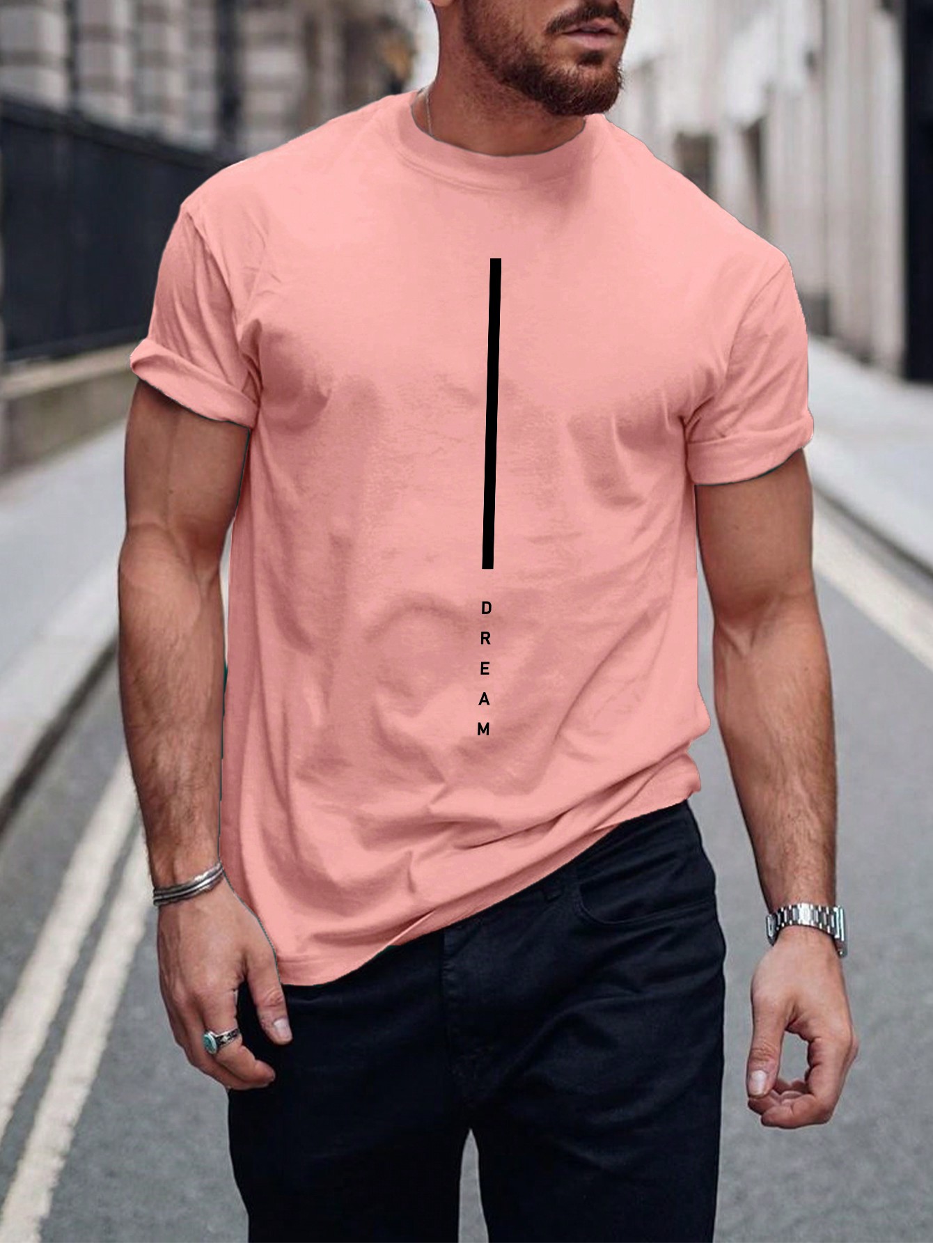 Мужская футболка с круглым вырезом и принтом букв Manfinity Homme, розовый футболка женская с буквенным принтом модный винтажный топ в эстетике повседневная рубашка с круглым вырезом с графическим принтом на лет