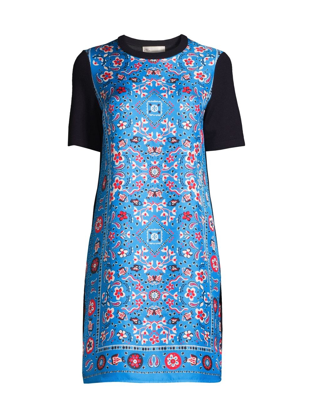 

Мини-платье-свитер с шелковым передом Tory Burch, синий